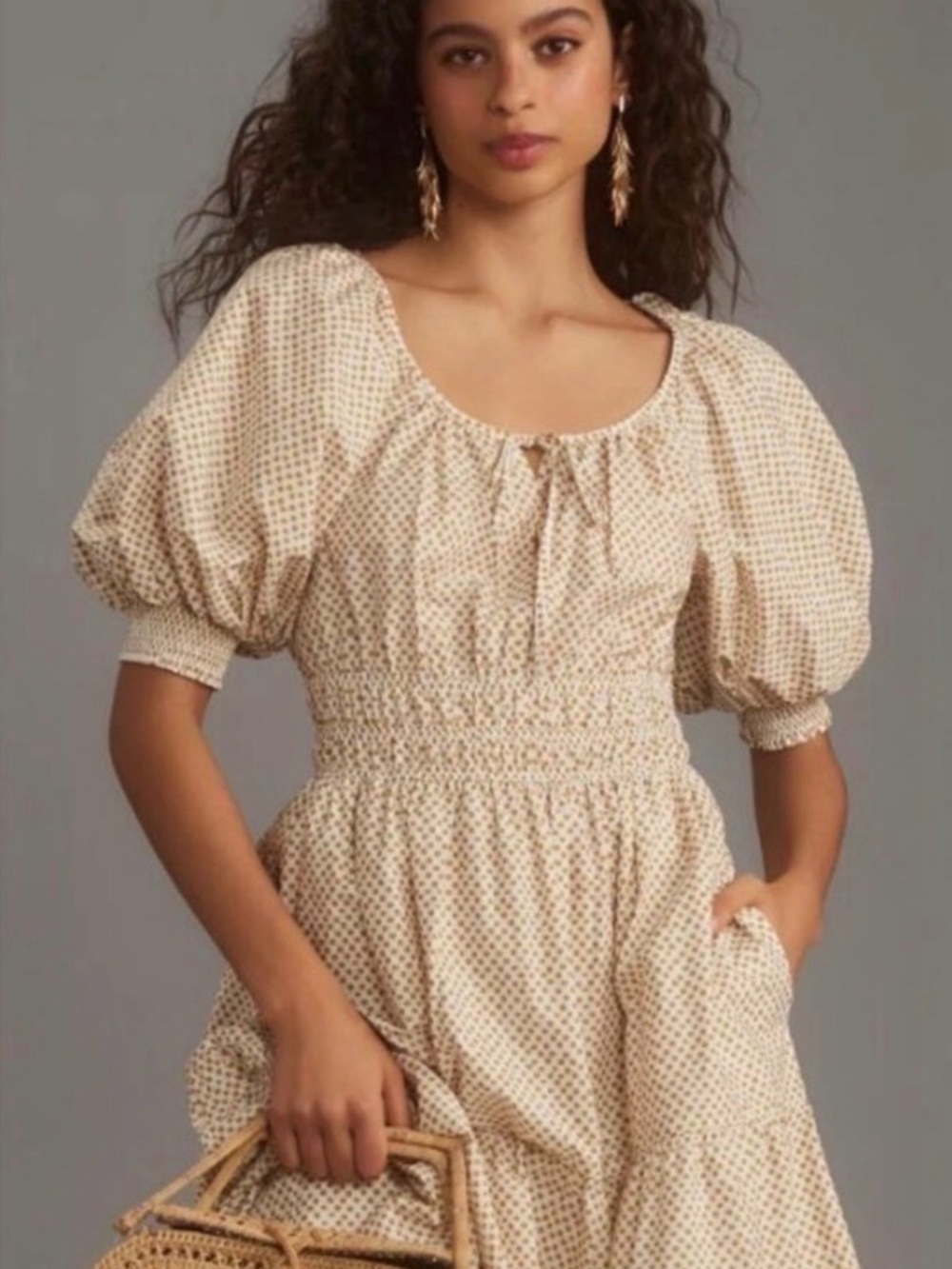 By Anthropologie Tiered Puff-Sleeve Midi Dress Size XL